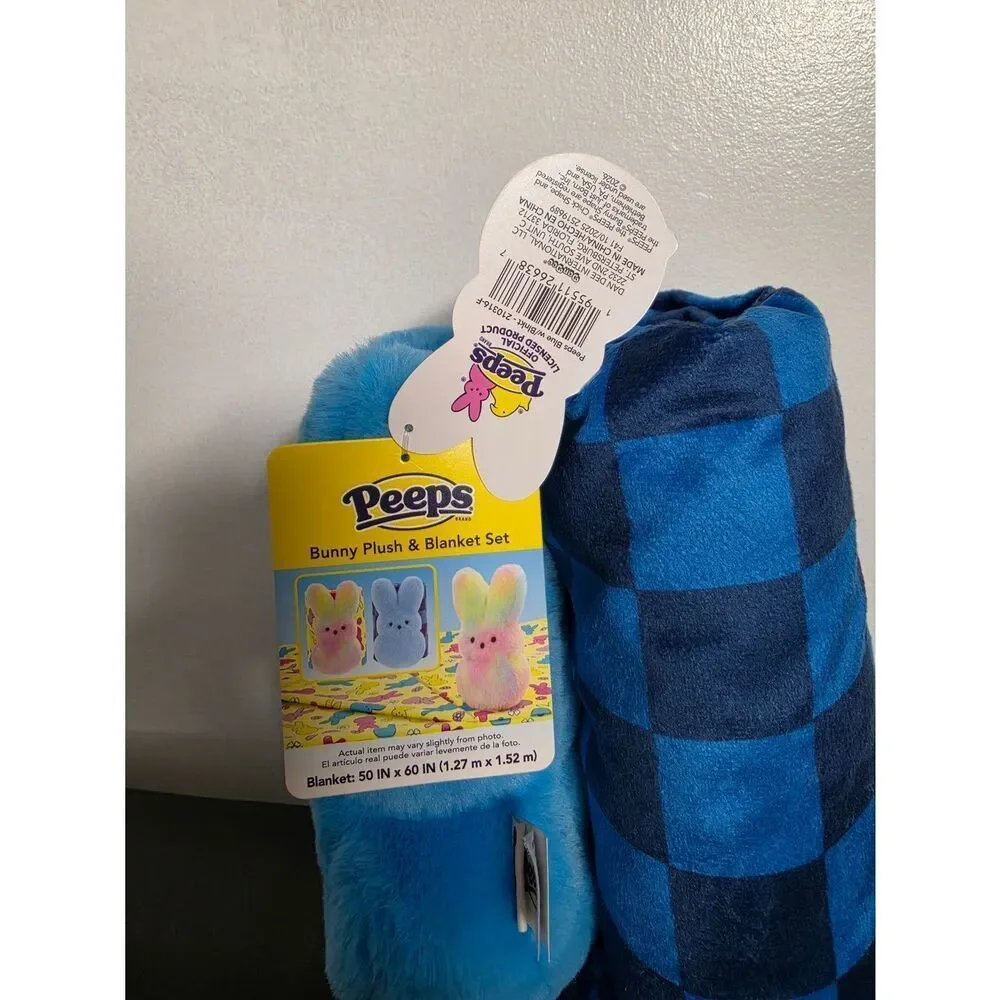 New 8.5' Blue Easter Peeps Plush & Chessboard Blanket for Adult/ Child Gift Set
